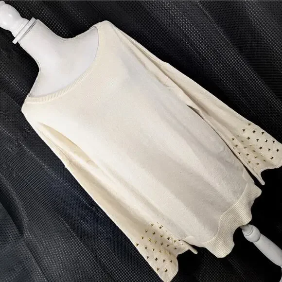 MICHAEL KORS! VANILLA CREAM BELL SLEEVE GOLD STUDDED SCOOP SWEATER! SZ XL - Picture 10 of 10